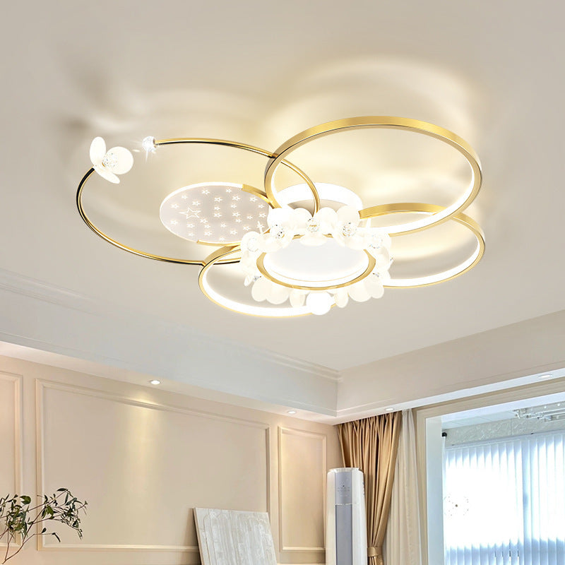 Modern Circle Iron Crystal Acrylic LED Ceiling Light