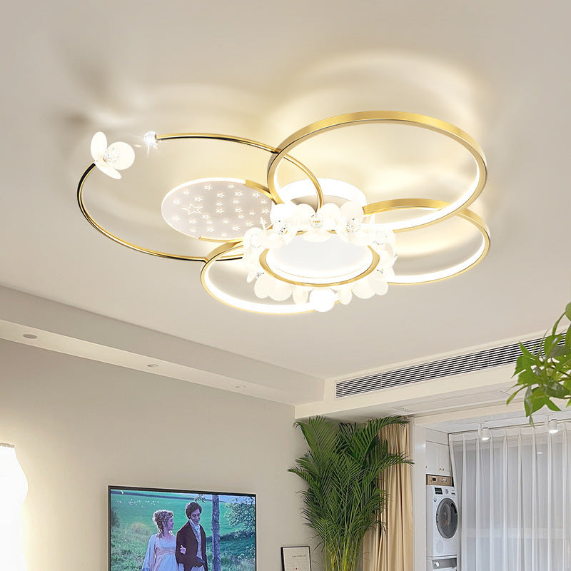 Modern Circle Iron Crystal Acrylic LED Ceiling Light