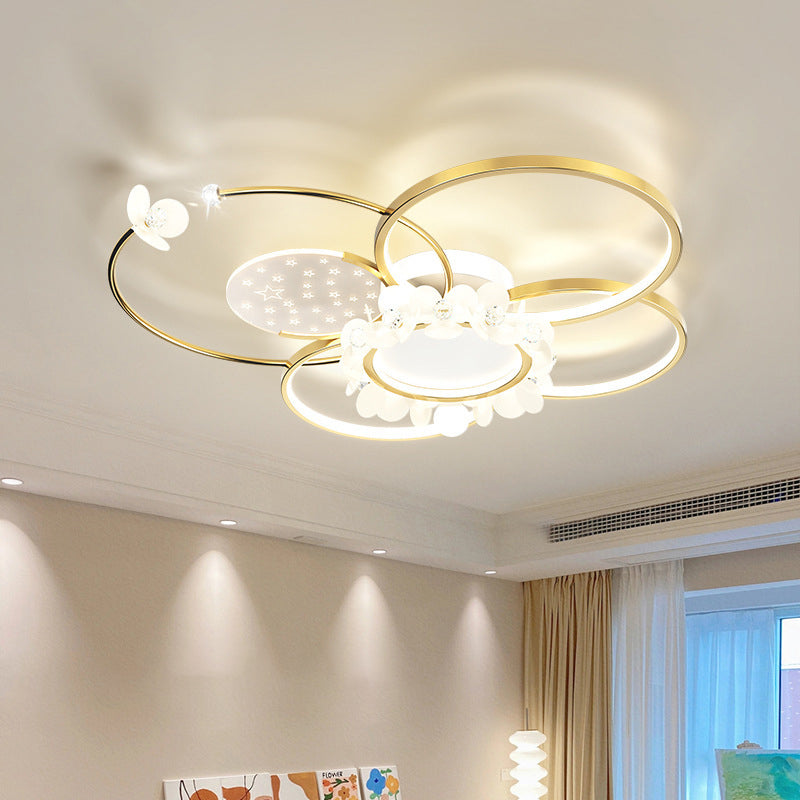 Modern Circle Iron Crystal Acrylic LED Ceiling Light