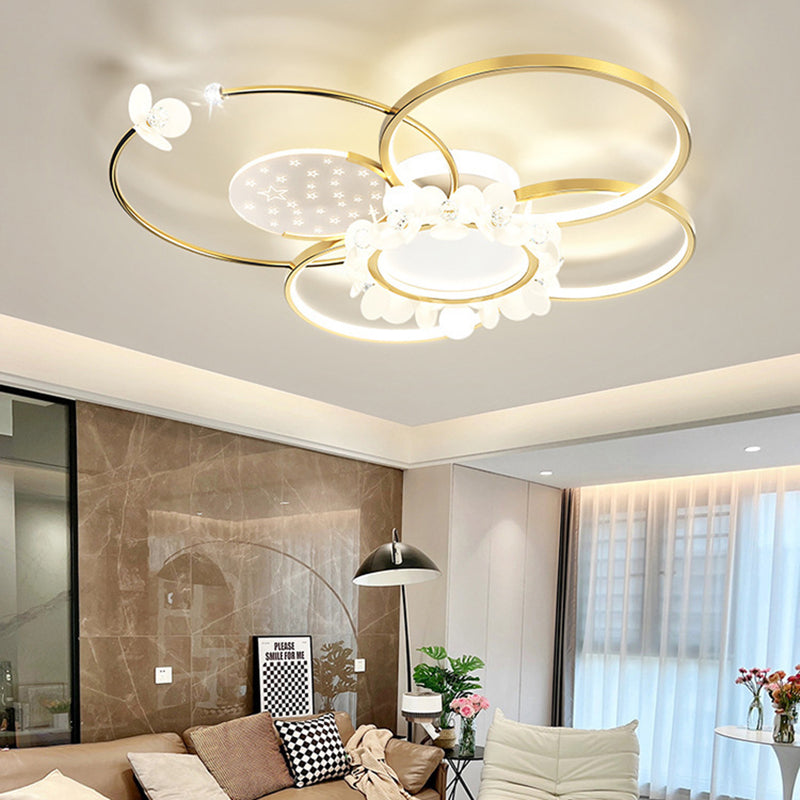 Modern Circle Iron Crystal Acrylic LED Ceiling Light