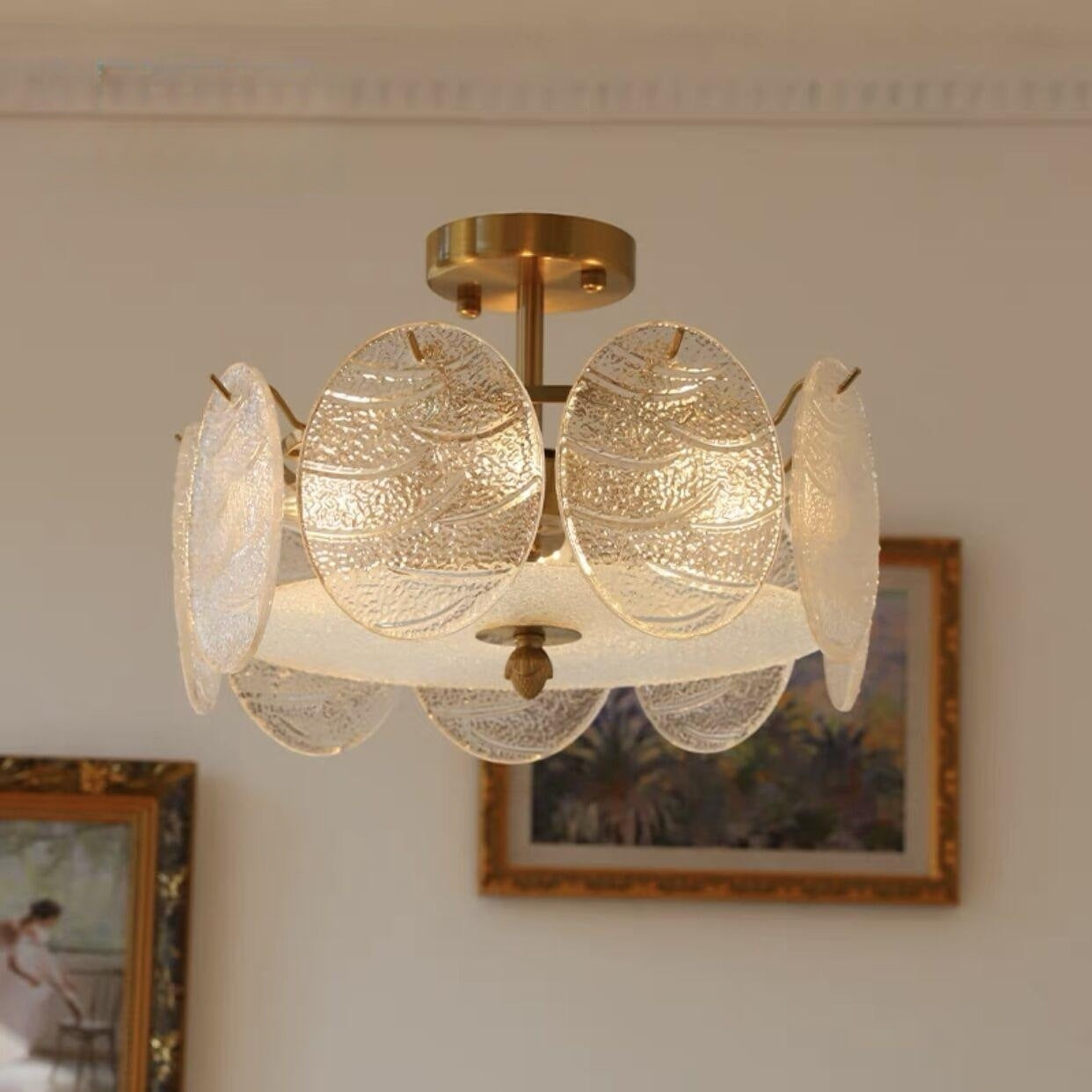 Mid-Century Circle Iron Glass Semi-Flush Ceiling Light — 110V-120V For US/CA