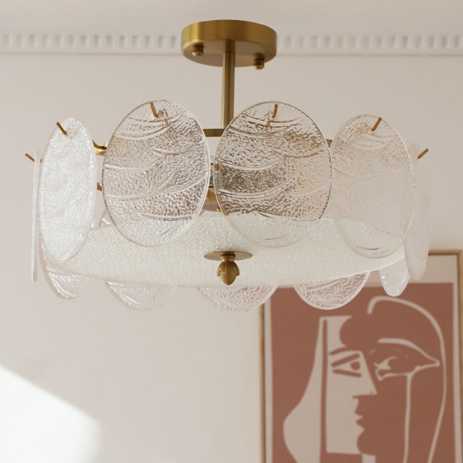 Mid-Century Circle Iron Glass Semi-Flush Ceiling Light