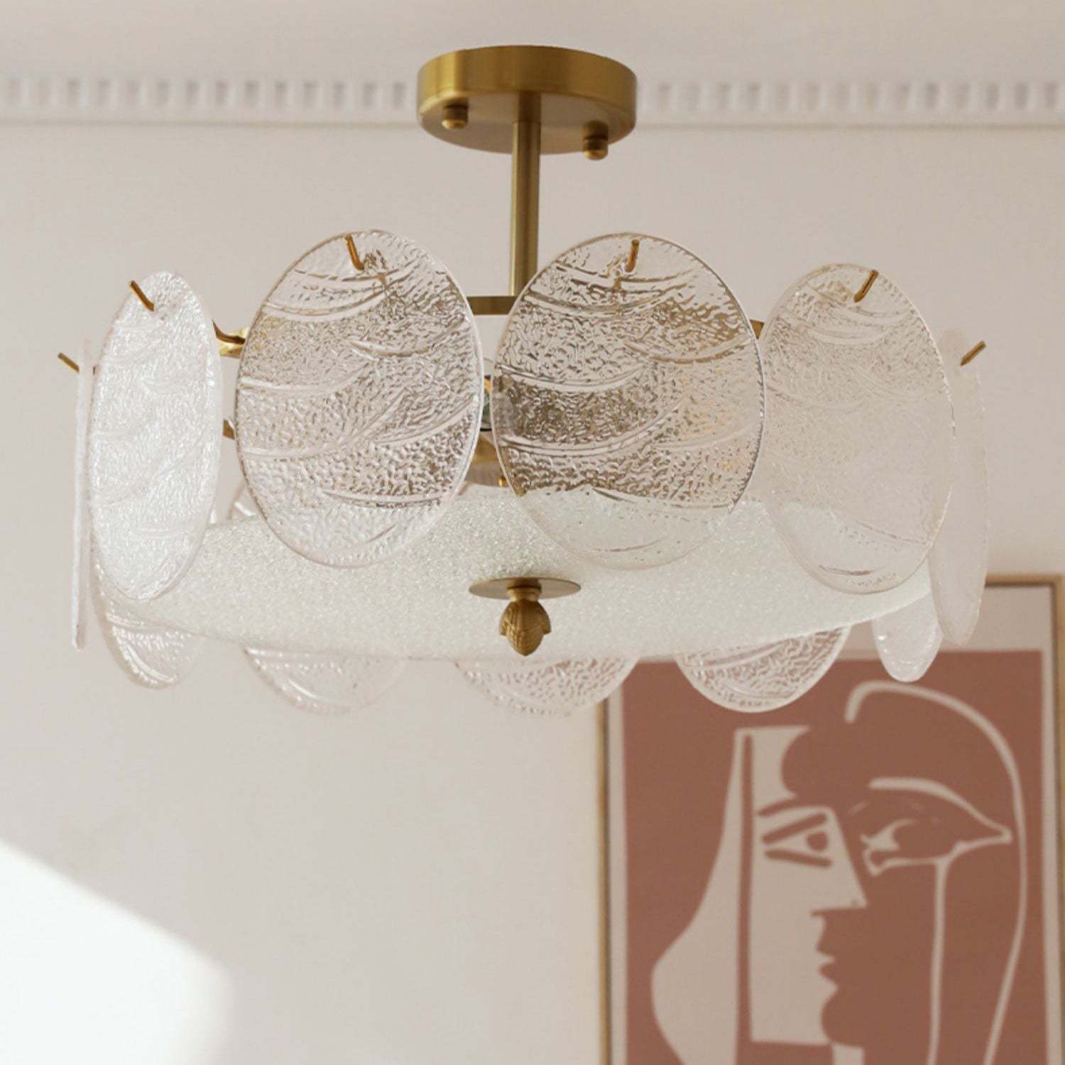 Mid-Century Circle Iron Glass Semi-Flush Ceiling Light