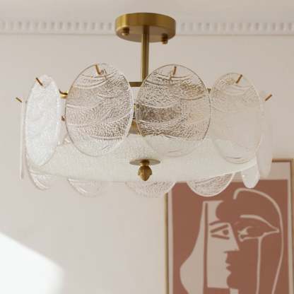 Mid-Century Circle Iron Glass Semi-Flush Ceiling Light