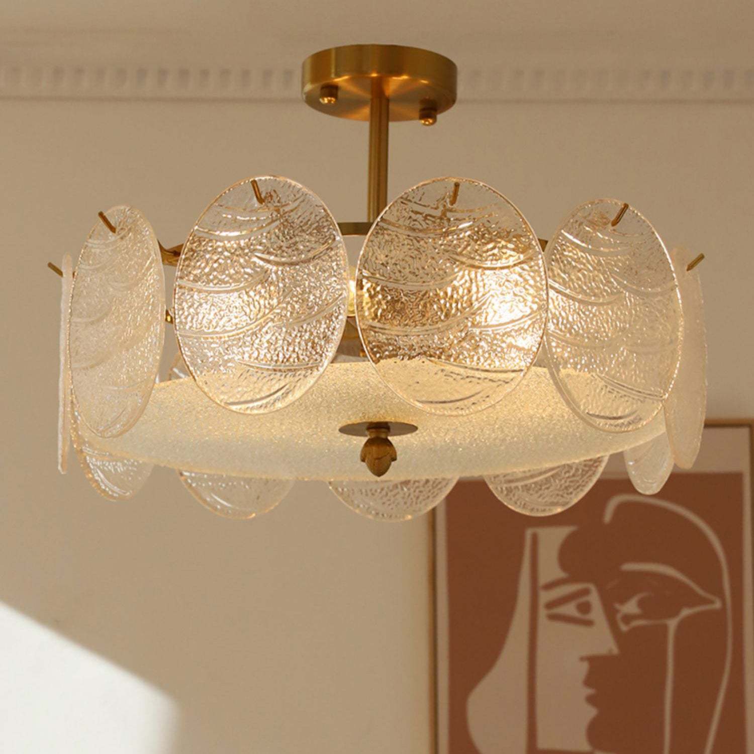 Mid-Century Circle Iron Glass Semi-Flush Ceiling Light