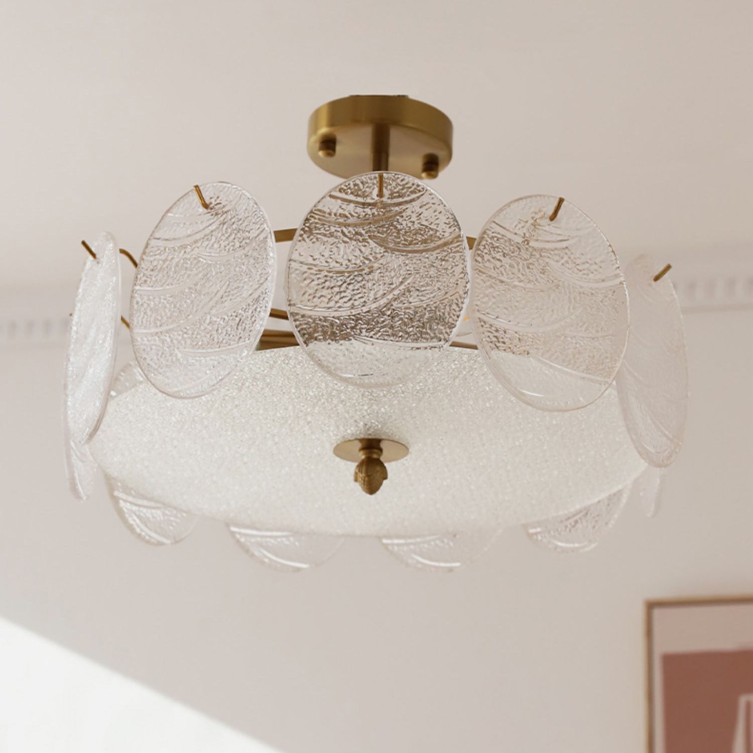Mid-Century Circle Iron Glass Semi-Flush Ceiling Light