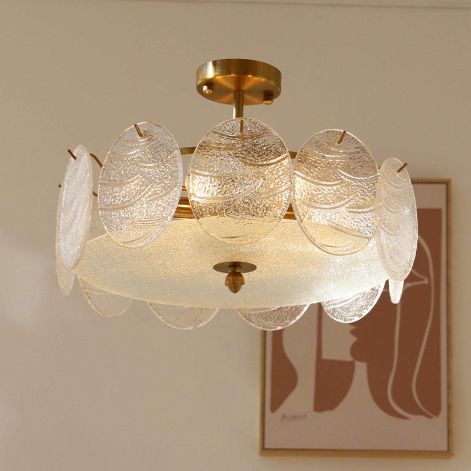 Mid-Century Circle Iron Glass Semi-Flush Ceiling Light