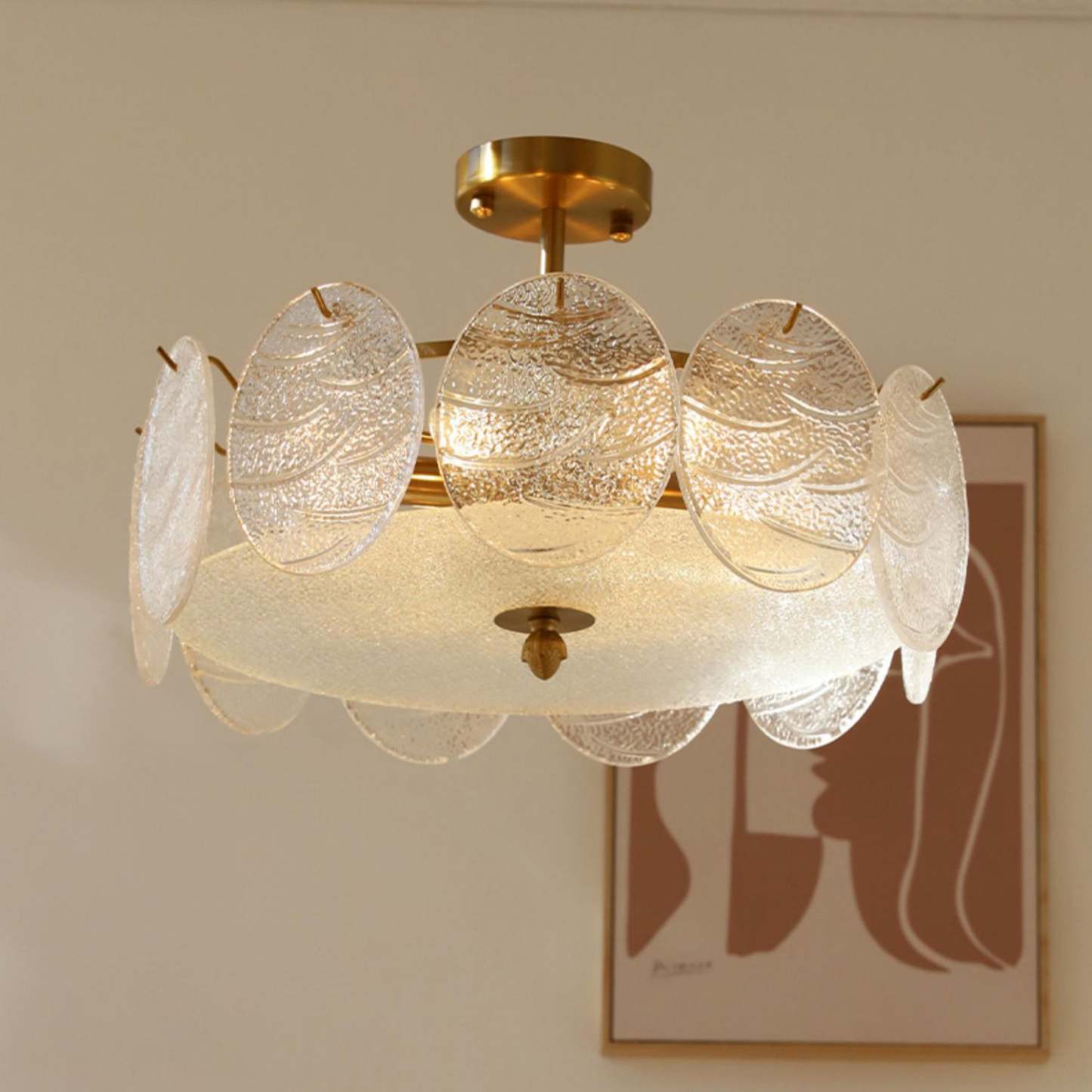 Mid-Century Circle Iron Glass Semi-Flush Ceiling Light