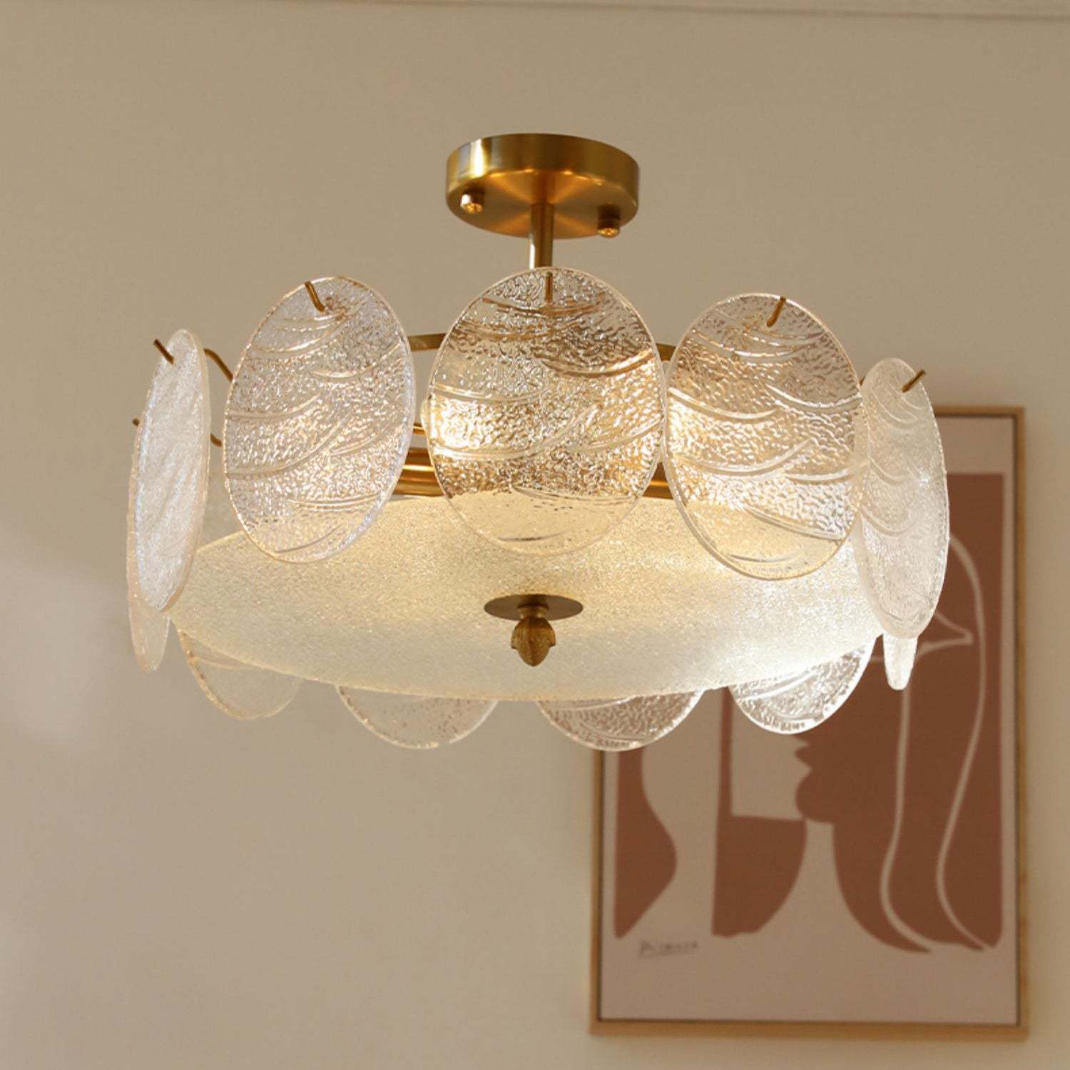 Mid-Century Circle Iron Glass Semi-Flush Ceiling Light