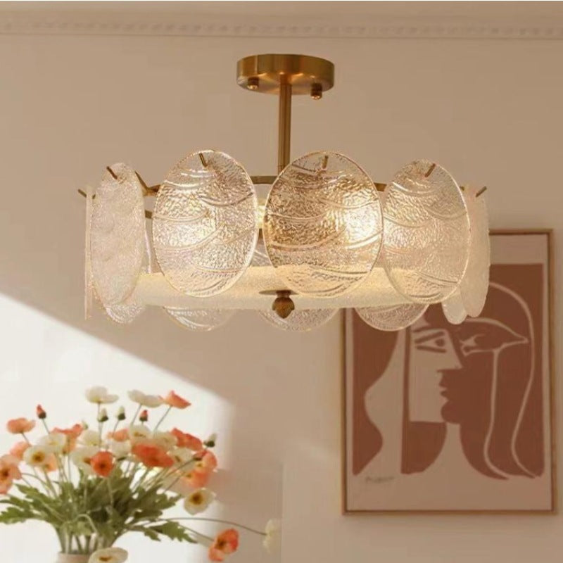 Mid-Century Circle Iron Glass Semi-Flush Ceiling Light