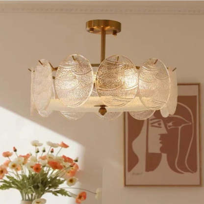 Mid-Century Circle Iron Glass Semi-Flush Ceiling Light