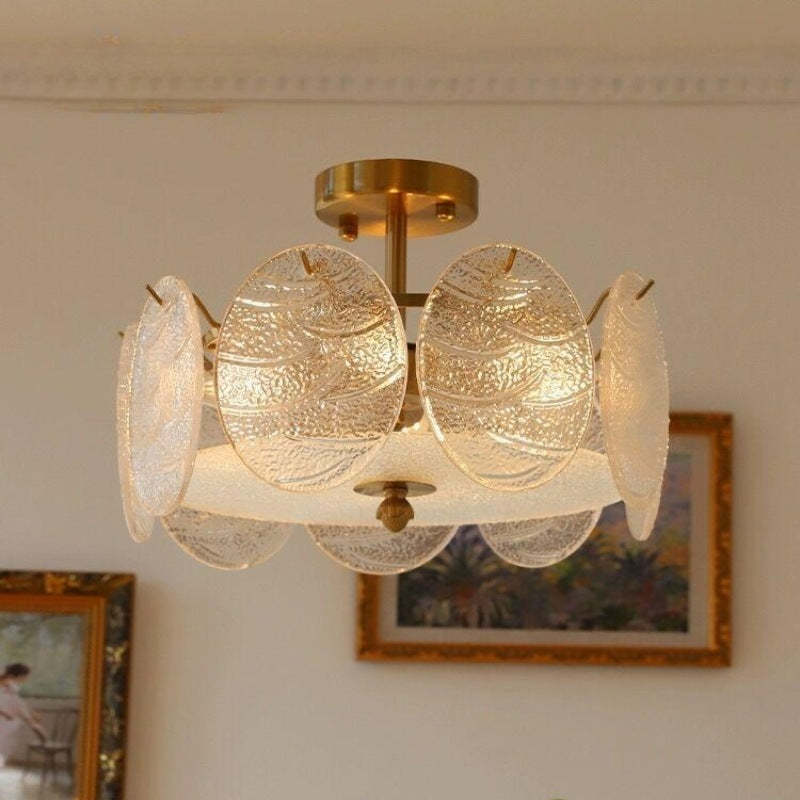 Mid-Century Circle Iron Glass Semi-Flush Ceiling Light