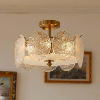 Mid-Century Circle Iron Glass Semi-Flush Ceiling Light