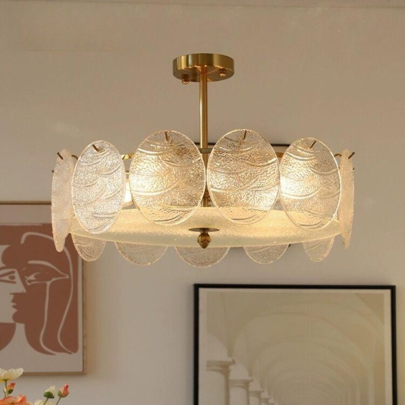 Mid-Century Circle Iron Glass Semi-Flush Ceiling Light