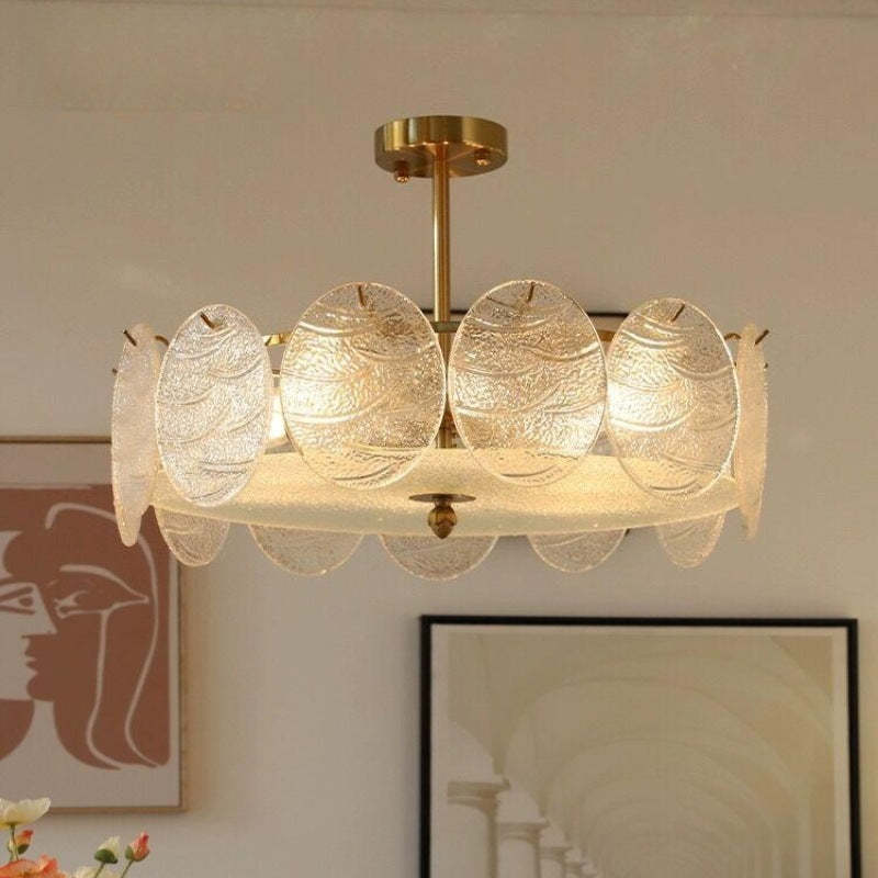 Mid-Century Circle Iron Glass Semi-Flush Ceiling Light