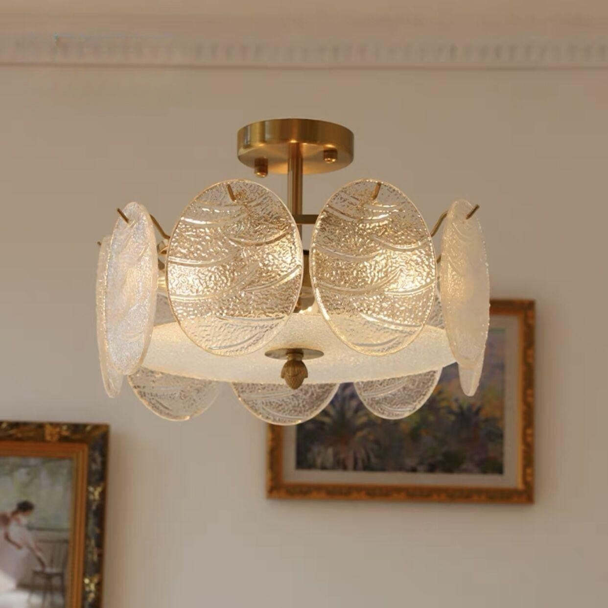 Mid-Century Circle Iron Glass Semi-Flush Ceiling Light — 110V-120V For US/CA