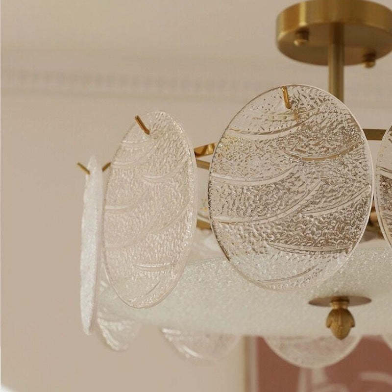 Mid-Century Circle Iron Glass Semi-Flush Ceiling Light