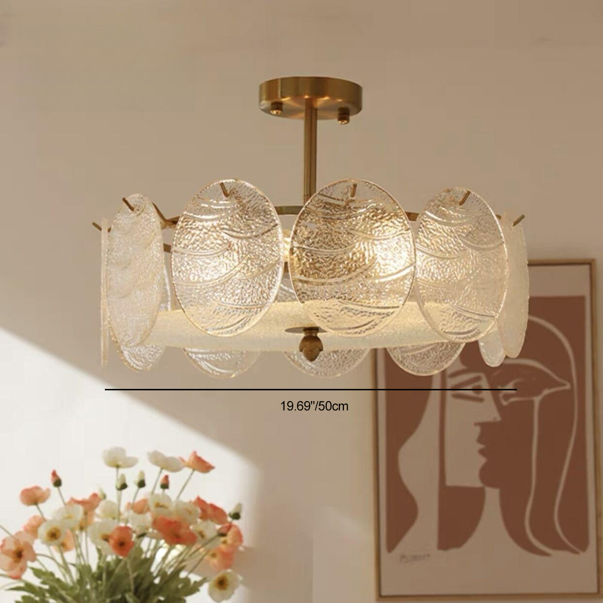 Mid-Century Circle Iron Glass Semi-Flush Ceiling Light