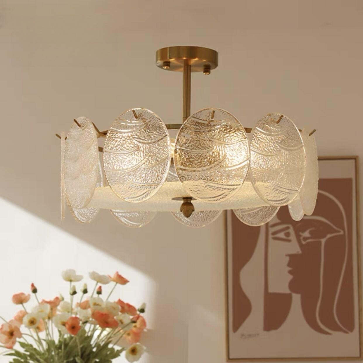 Mid-Century Circle Iron Glass Semi-Flush Ceiling Light — 220V-240V For UK/AU