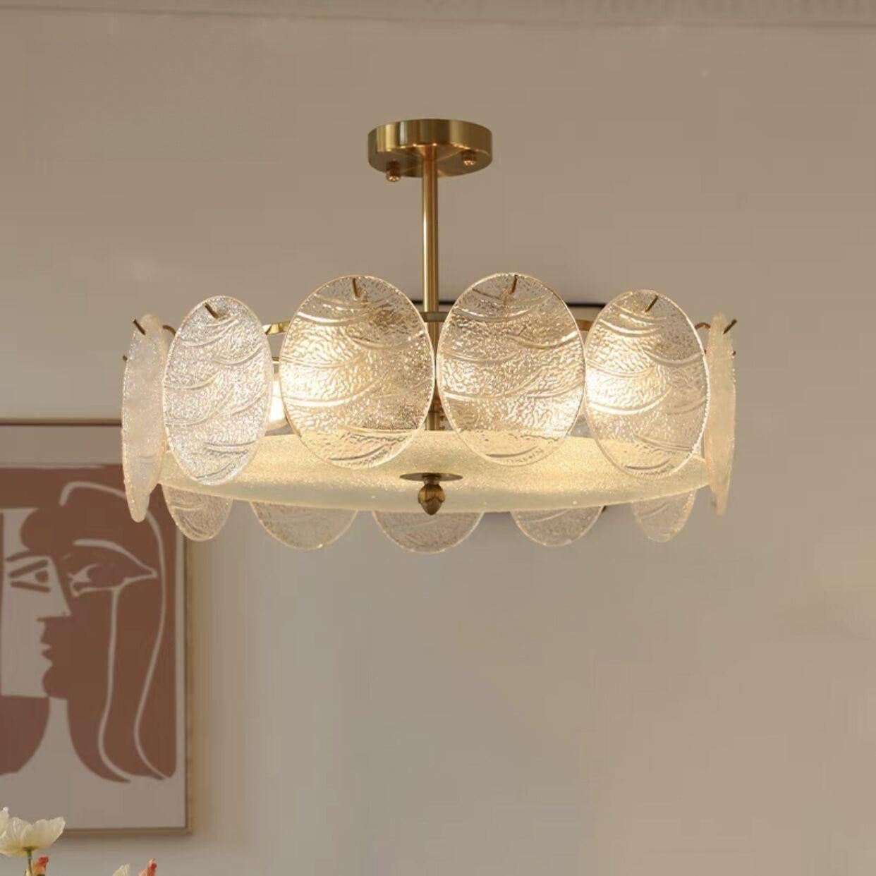 Mid-Century Circle Iron Glass Semi-Flush Ceiling Light
