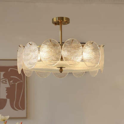 Mid-Century Circle Iron Glass Semi-Flush Ceiling Light