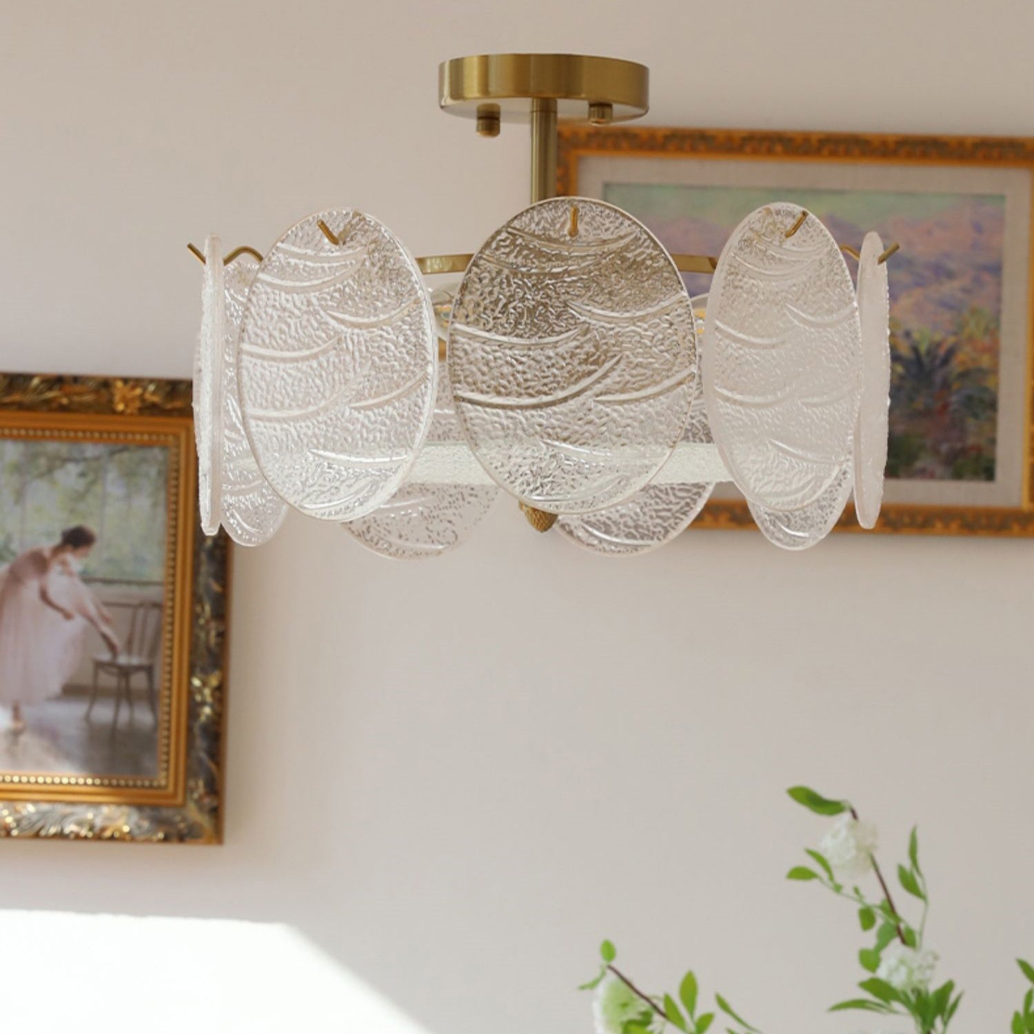 Mid-Century Circle Iron Glass Semi-Flush Ceiling Light