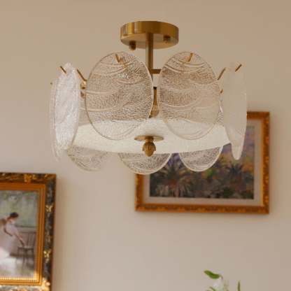 Mid-Century Circle Iron Glass Semi-Flush Ceiling Light