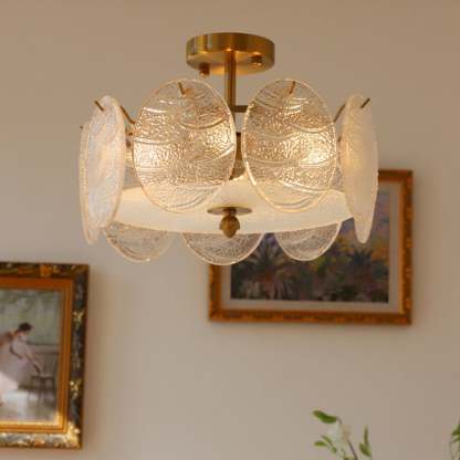 Mid-Century Circle Iron Glass Semi-Flush Ceiling Light