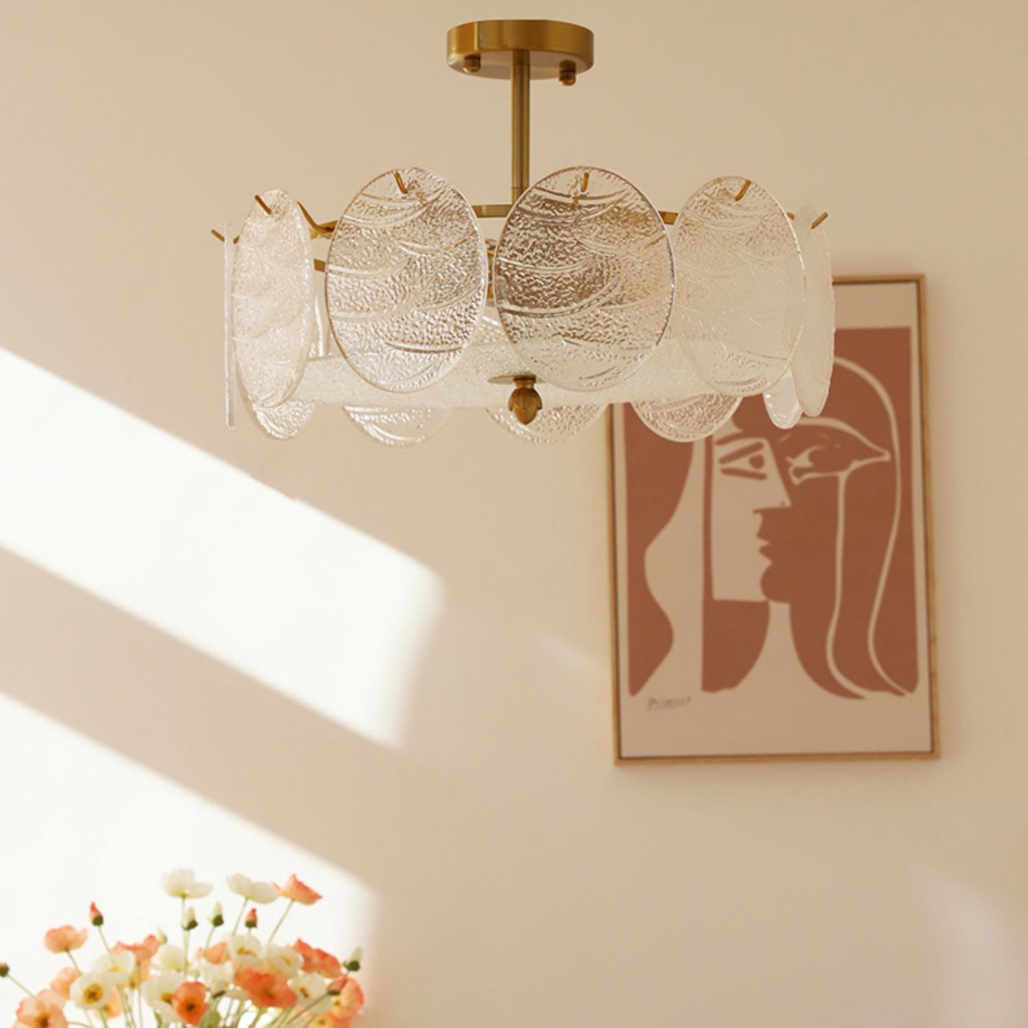 Mid-Century Circle Iron Glass Semi-Flush Ceiling Light