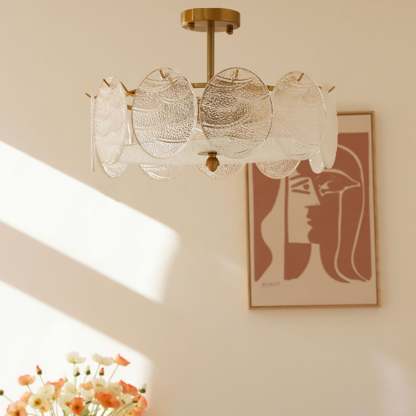 Mid-Century Circle Iron Glass Semi-Flush Ceiling Light