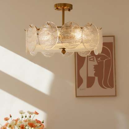 Mid-Century Circle Iron Glass Semi-Flush Ceiling Light