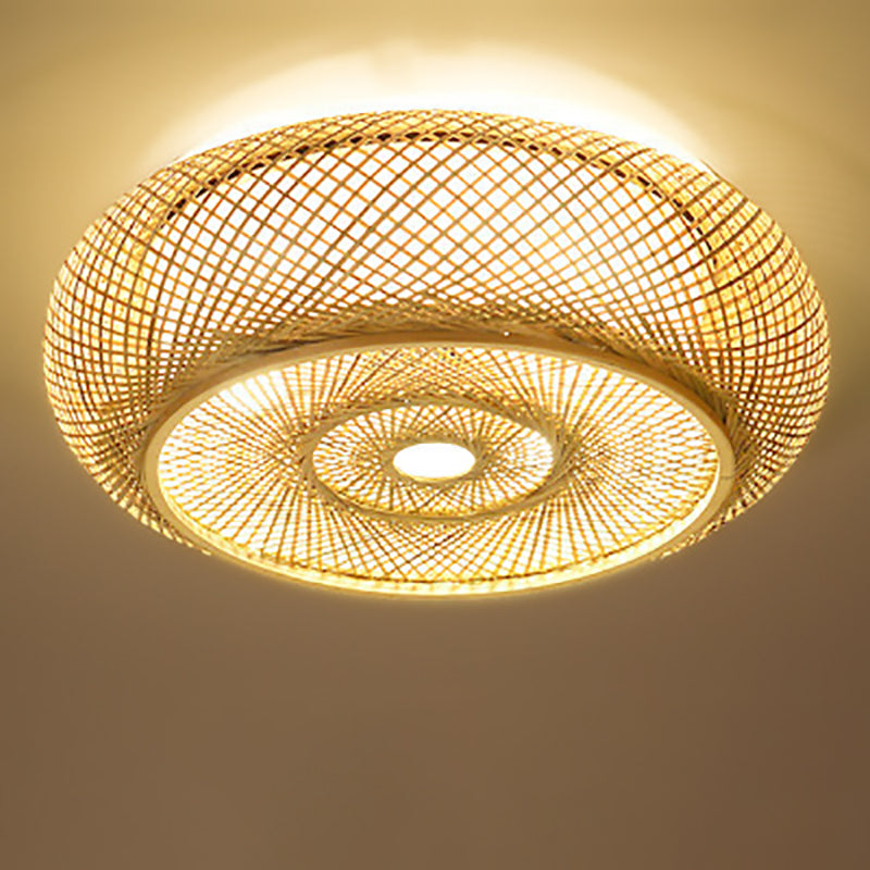 Traditional Farmhouse Round Wood 3-Light Flush Mount