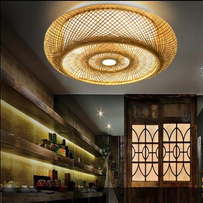 Traditional Farmhouse Round Wood 3-Light Flush Mount
