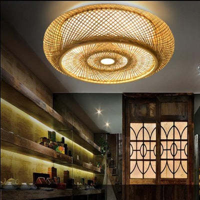 Traditional Farmhouse Round Wood 3-Light Flush Mount