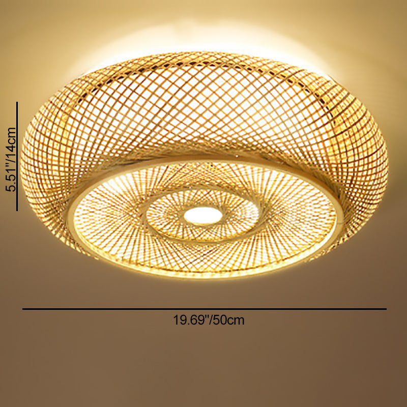Traditional Farmhouse Round Wood 3-Light Flush Mount