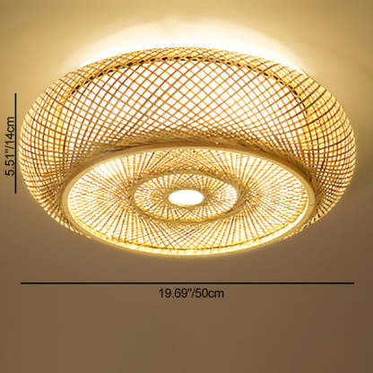 Traditional Farmhouse Round Wood 3-Light Flush Mount