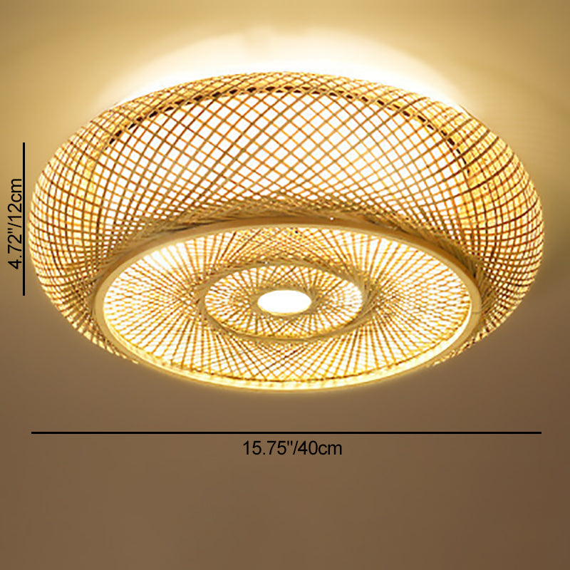 Traditional Farmhouse Round Wood 3-Light Flush Mount