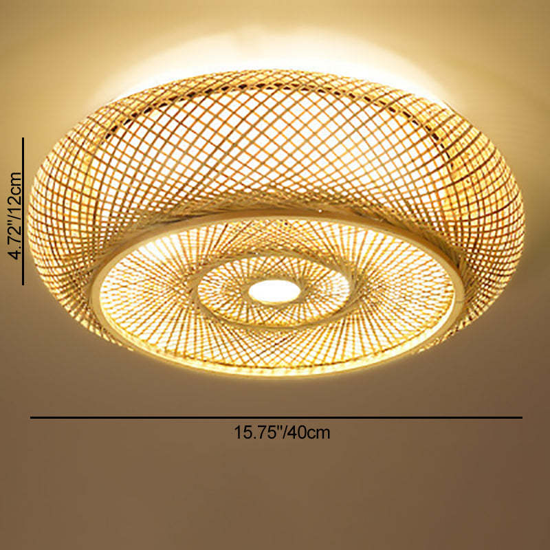 Traditional Farmhouse Round Wood 3-Light Flush Mount