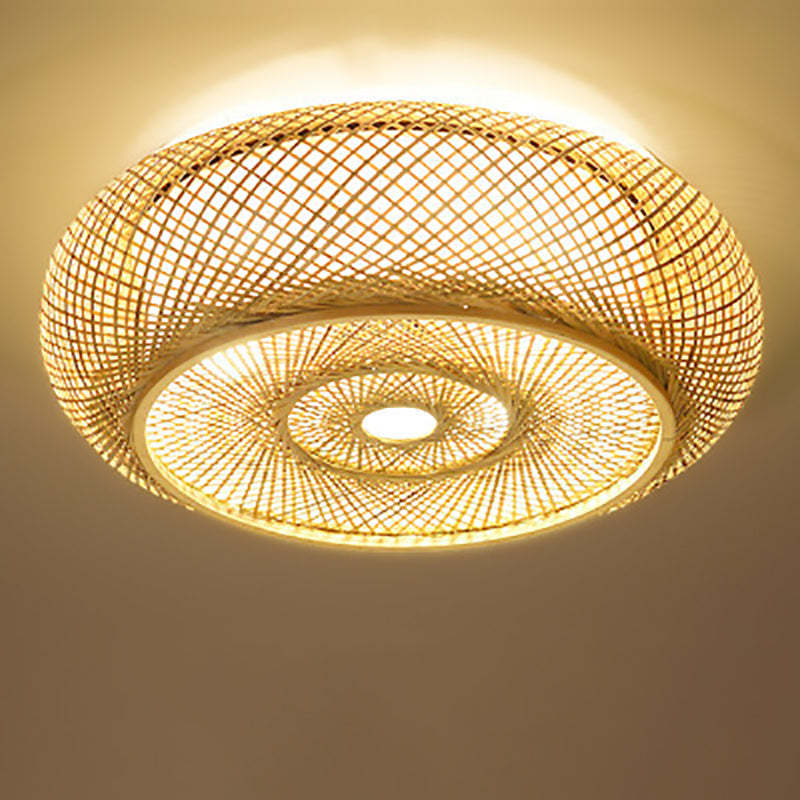 Traditional Farmhouse Round Wood 3-Light Flush Mount