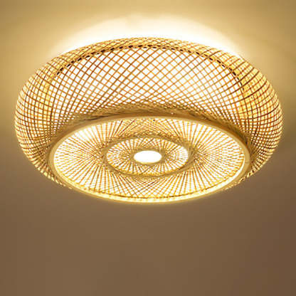 Traditional Farmhouse Round Wood 3-Light Flush Mount