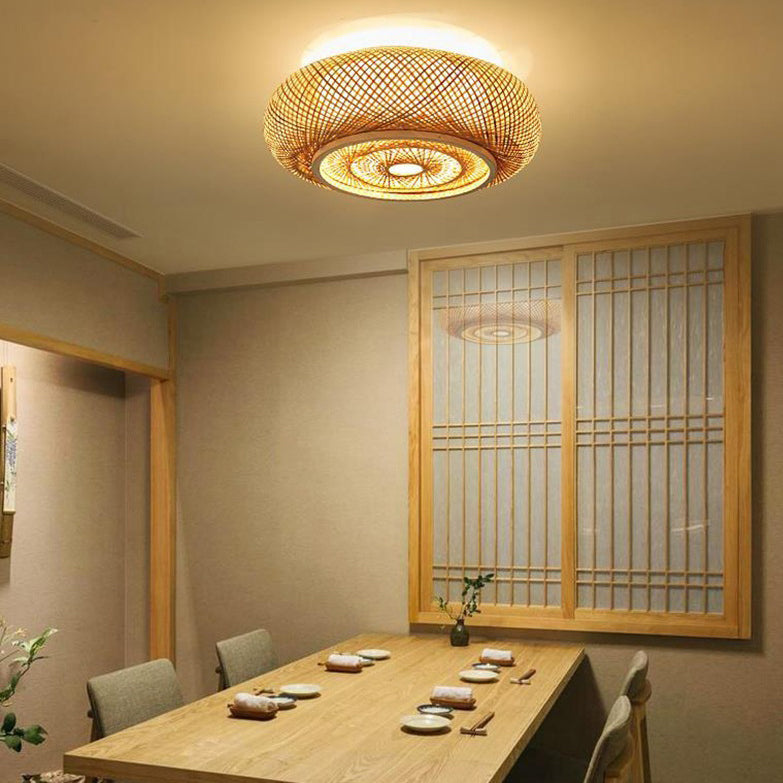 Traditional Farmhouse Round Wood 3-Light Flush Mount