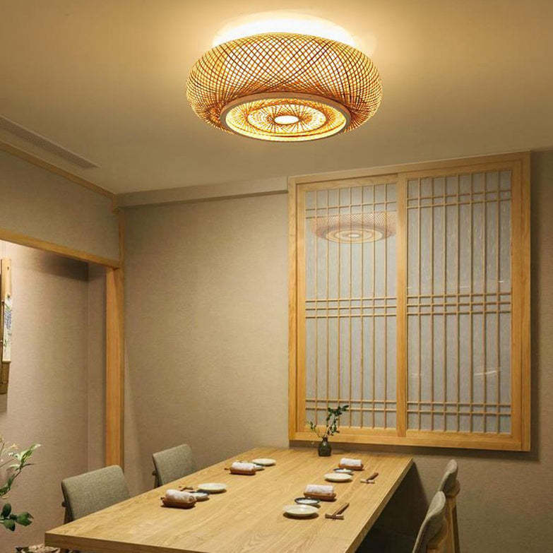 Traditional Farmhouse Round Wood 3-Light Flush Mount