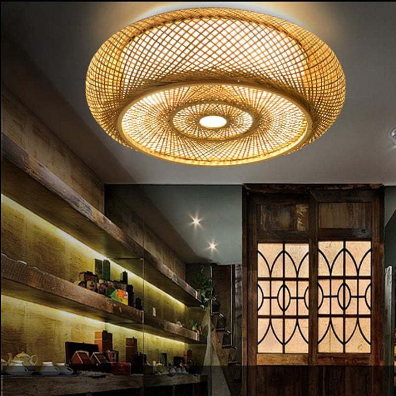 Traditional Farmhouse Round Wood 3-Light Flush Mount