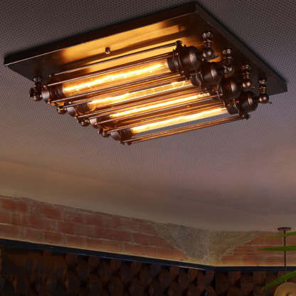 Industrial Square Iron Glass Semi-Flush Ceiling Light