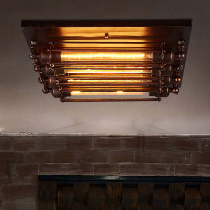 Industrial Square Iron Glass Semi-Flush Ceiling Light