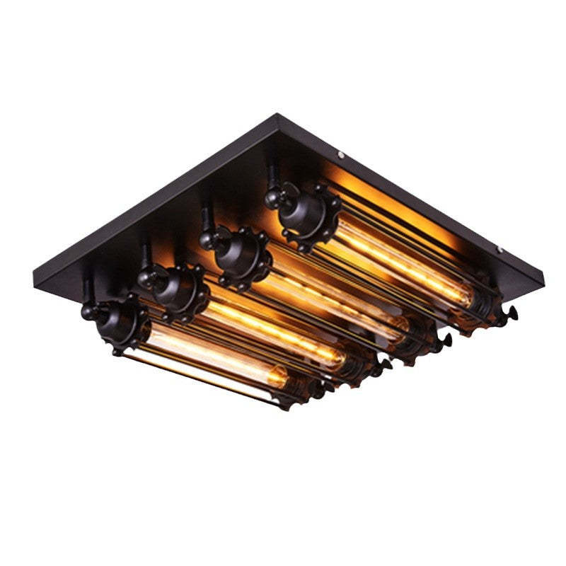 Industrial Square Iron Glass Semi-Flush Ceiling Light