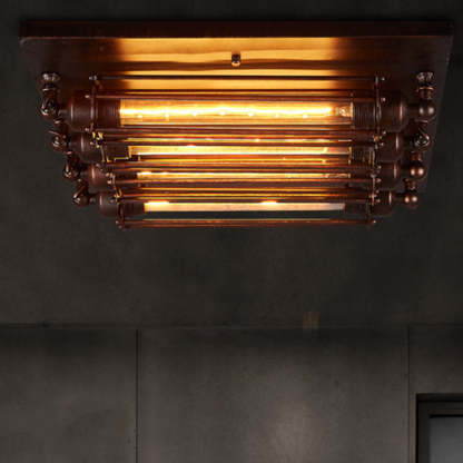 Industrial Square Iron Glass Semi-Flush Ceiling Light