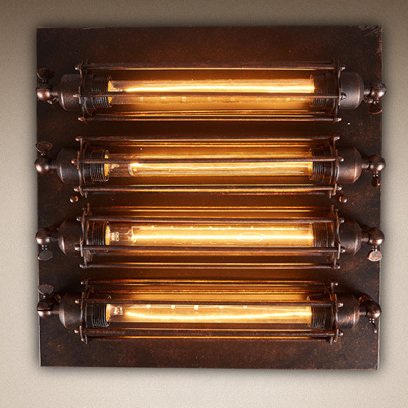 Industrial Square Iron Glass Semi-Flush Ceiling Light