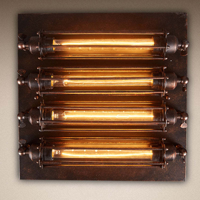 Industrial Square Iron Glass Semi-Flush Ceiling Light