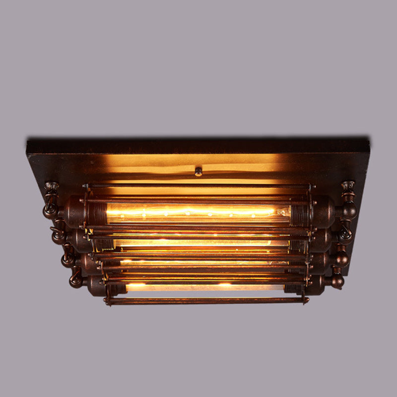 Industrial Square Iron Glass Semi-Flush Ceiling Light